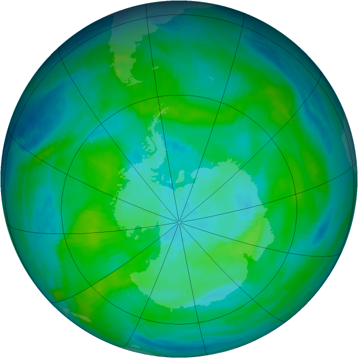 Antarctic ozone map for 16 March 1983
